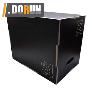 Boîte d'entraînement en bois 3 en 1, MMA ou boîte de saut d'agilité pliométrique, boîte de SQUAT pliométrique avec finition en Nylon noir - Product Image 1