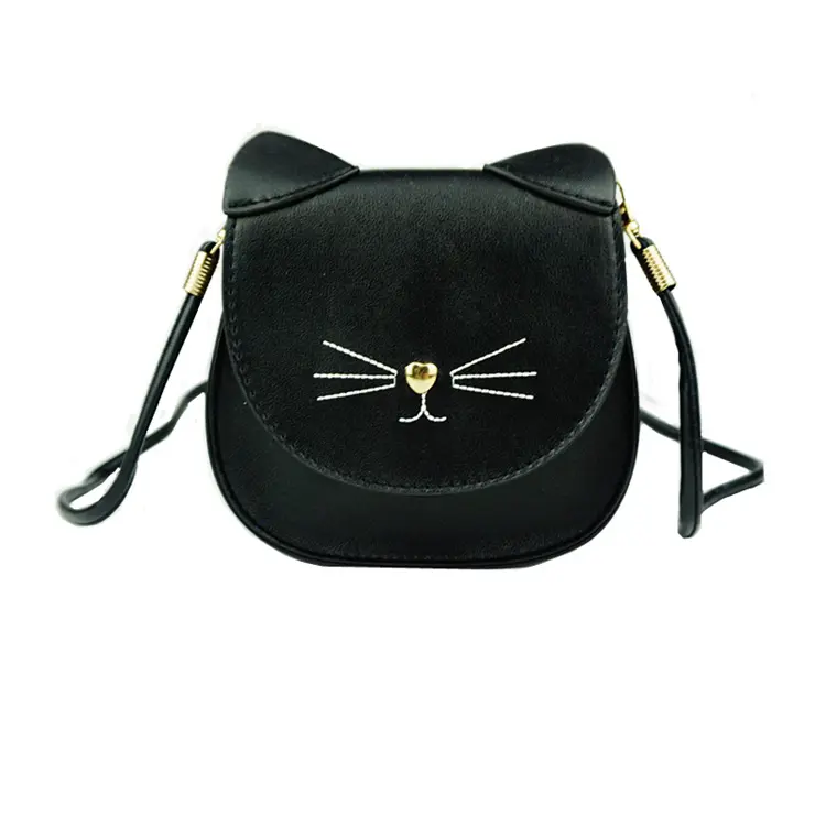 Personnalisé populaire Mini mignon Portable longue bande chat forme filles noir pu fronde épaule sac à bandoulière