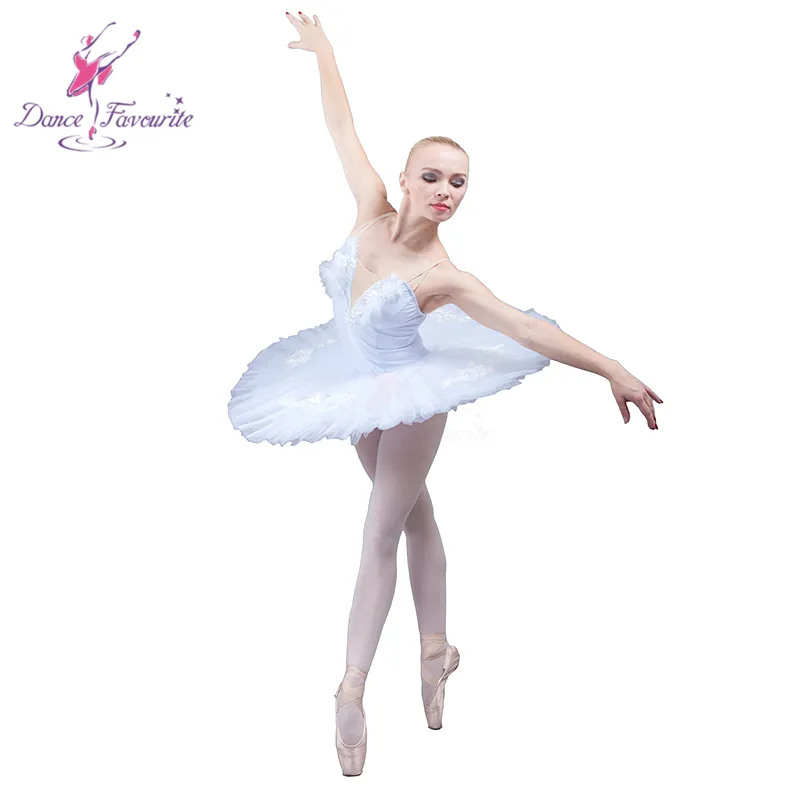 Disfraz de bailarina clásica de Lago de los cisnes para niñas, tutú de tul rígido para baile de Ballet con plumas blancas, BLL008