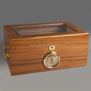 Kustom Antik Modern Kosong Grosir Produsen Kaca Atas Paket Automatic Kayu Kotak Cerutu Cedar Kayu Cigar Humidor