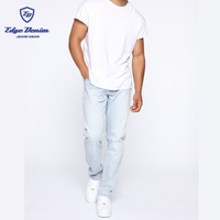 China Factory Wholesale Mid Waist Straight Fit Mid Wash Denim Jeans Pants Men Mid Blue