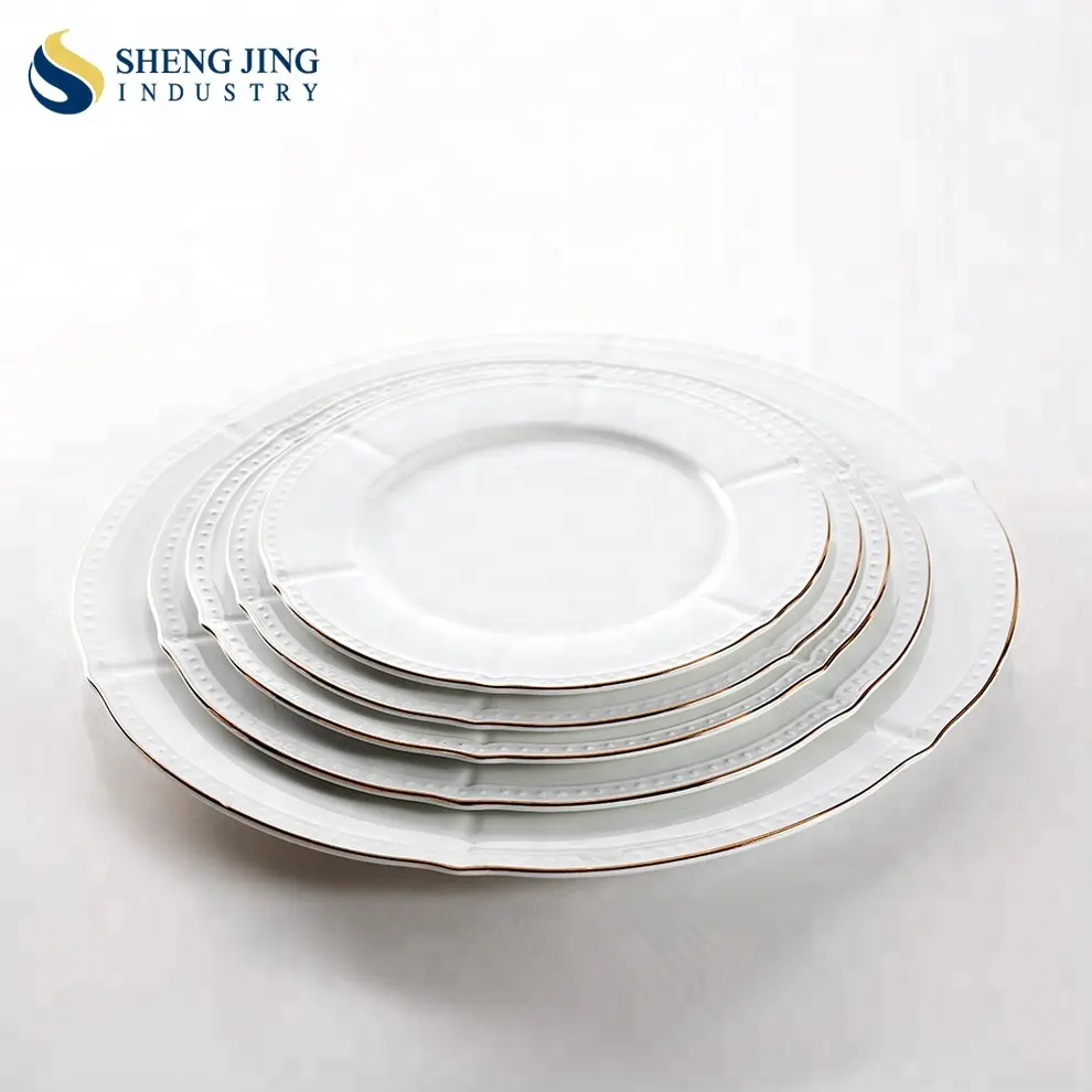 High Grade Tableware Applique Flat Flower Shape Bone China dinner Plate With Gold Line 10inch 12inch For Wedding