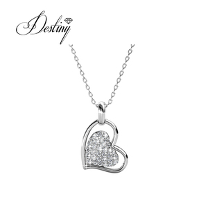 Aşk koruma kolye Swarovski kristalleri takı Daisini gümüş ile süslenmiş 925/pirinç Sideways kalp kolye - Product Image 1
