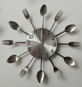 <span class=keywords><strong>Horloge</strong></span> murale décorative avec <span class=keywords><strong>fourchette</strong></span> et couteau, en métal, pour la <span class=keywords><strong>cuisine</strong></span>, nouveauté - Product Image 2