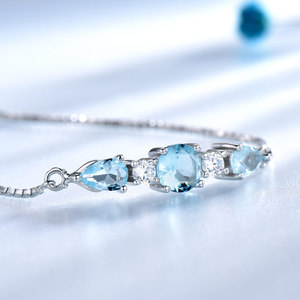 Pulseras de Plata para Mujer, Plata de Ley 925, Brazaletes con Topacio Azul Cielo, Pulsera de Tenis Ajustable, Joyería para Mujer - Product Image 4