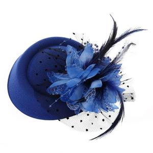 خمر قبعة من الصوف اللؤلؤ ريشة زهرة مشبك شعر أسود دوت شبكة كبيرة الحجاب غطاء الرأس - Product Image 4