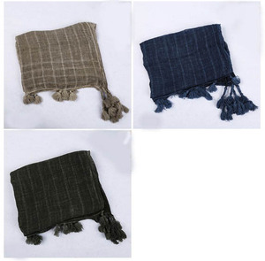 Bufanda a cuadros lavada de mezcla de poliéster y algodón <span class=keywords><strong>con</strong></span> borlas de pompón - Product Image 5