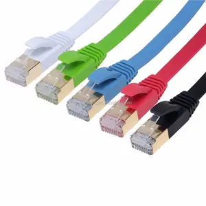 Cable de conexión Ethernet de 32 awg, conector chapado en oro Cat7 RJ45 plano colorido