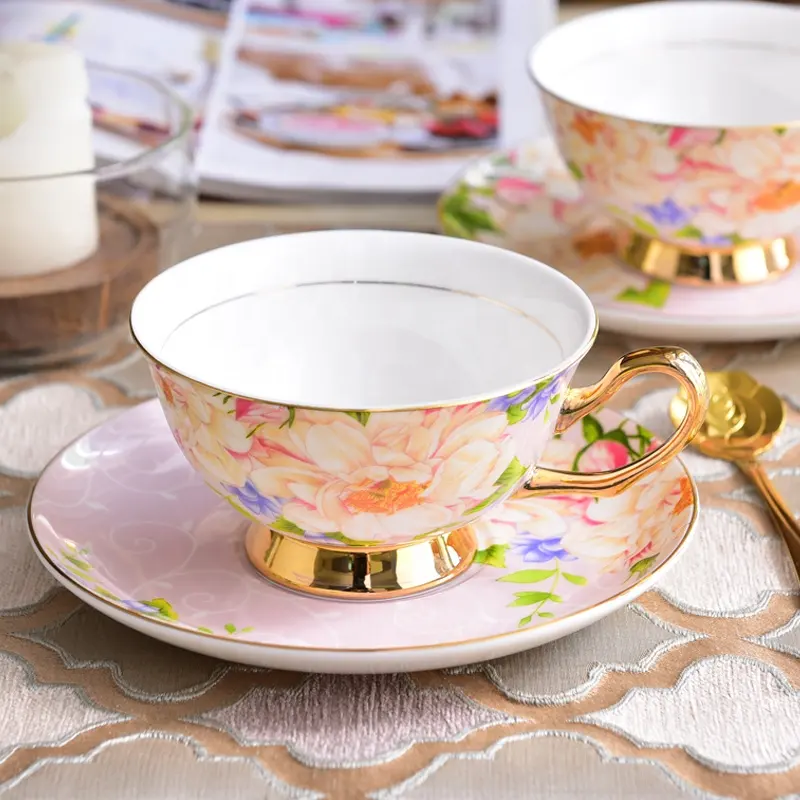Tasse à thé en céramique rose, style européen, avec soucoupe, verres de café en porcelaine, 200ml