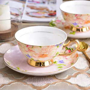 Tasse à thé en céramique rose, style européen, avec soucoupe, verres de café en porcelaine, 200ml