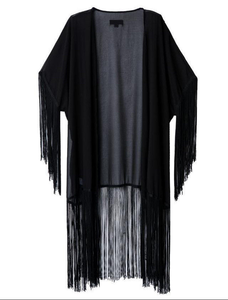 Negro borlas flecos brazalete gasa Kimono blusa camisa chaqueta - Product Image 4