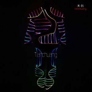 Buena Materia Prima Hecha De Fibra Óptica Tamaño Personalizado Enciende Traje <span class=keywords><strong>Ropa</strong></span> Luminosa LED Brillante Espectáculo de Danza - Product Image 3