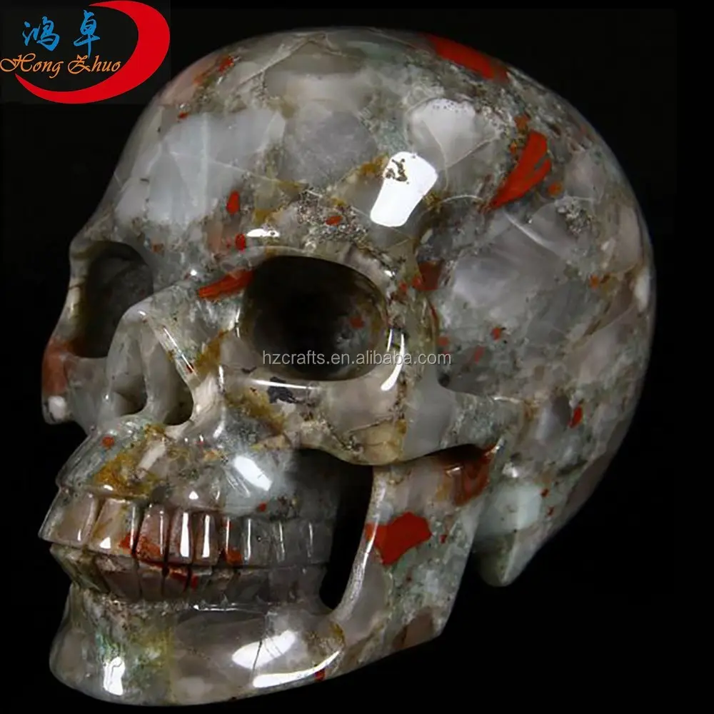 HZ Incroyable pierre de sang africaine crâne de cristal sculpté/sculpture de crâne de pierre de sang africain