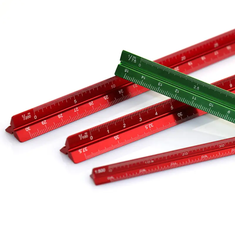 Wholesale production of 12 inches 30 cm metal color aluminum Triangular scale ruler spot supply