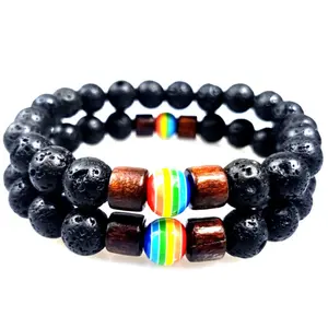 Pulsera de plata de primera ley con gema natural para mujer, brazalete, Gema natural, ónix, hematita, arcoíris, trenzado, Orgullo gay, venta al por mayor