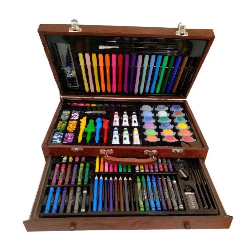 Vendita calda set di cancelleria per i bambini cassa di legno 258pcs di arte tool kit