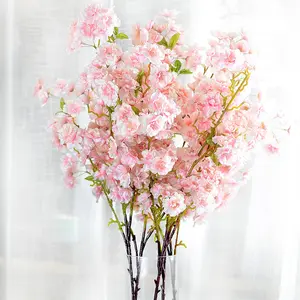 Flor de seda artificial de alta qualidade, 3 galhos flor de cereja