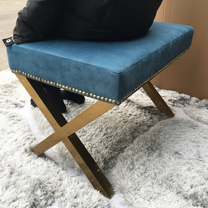 Blauwe Spons Comfortabele Voet Stap Kruk Moderne Leisure Voeten Poef 201 Geborsteld Roestvrij Staal Zachte Gewatteerde Stoel Kruk - Product Image 4