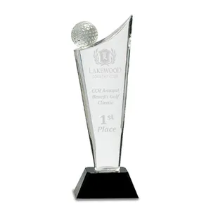 Neues Design Kristall Souvenir Kristallglas Quadrat Golf Trophy Schwarzer Hintergrund Kristall Trophy
