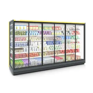 Supermercado comercial vidrio refrigerador congelador escaparate de 6 puertas precio enfriador