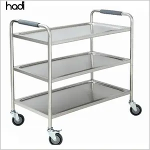 Hot sale stainless steel airline catering trolley folding food trolley cart mobile 3 tier service trolley for kitchen