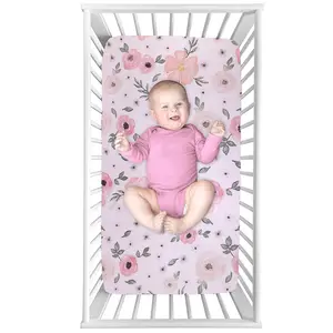 Al por mayor 100% algodón reactiva impresa bebé cama de bebé equipados hoja de cuna personalizado bolsa de plástico 40 de plegable estera MYG1204520