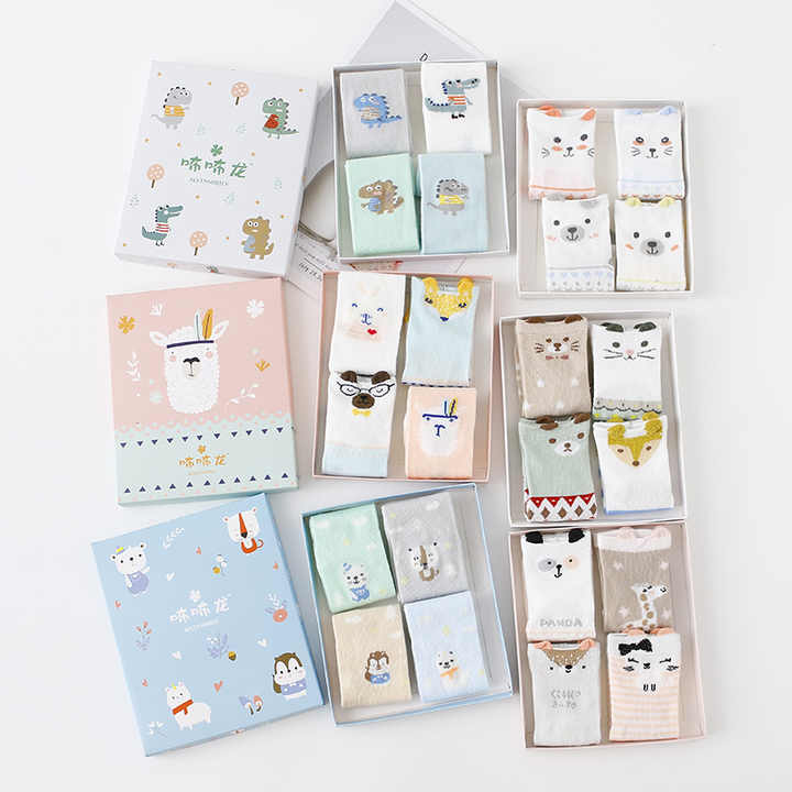 Cute Baby Newborn Socks Animal Theme Gift Unisex 4 Pack Set