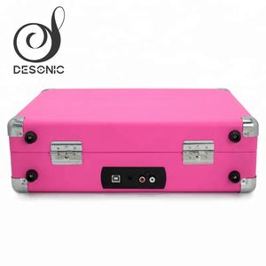 Desonic Lecteur de disques vinyles <span class=keywords><strong>rose</strong></span> classique en forme de valise, tourne-disque <span class=keywords><strong>vinyle</strong></span>, lecteur LP, Bluetooth, lecture USB/SD, haut-parleurs intégrés avec batterie - Product Image 4