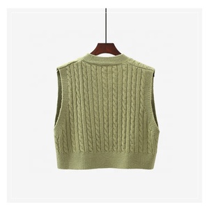 Custom Vintage v Neck Cable Knitted Sleeveless Custom Ladies <strong>Vest</strong> High Waist Short <strong>Crop</strong> Custom <strong>Sweater</strong> <strong>Vest</strong> Women - Product Image 3