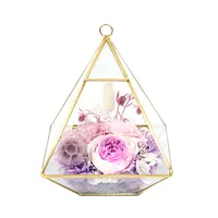 Commercio all'ingrosso per sempre conservato vere rose durature in vetro geometrico terrario per la decorazione domestica vaso da tavolo