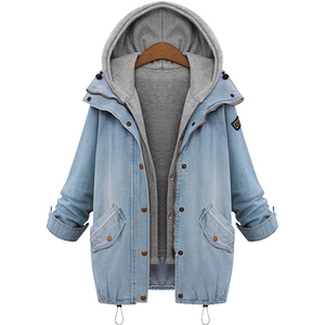 Fábrica barato mujeres invierno manga larga <span class=keywords><strong>Amazon</strong></span> 2 unidades cremallera Sudadera con capucha chaqueta de mezclilla - Product Image 1