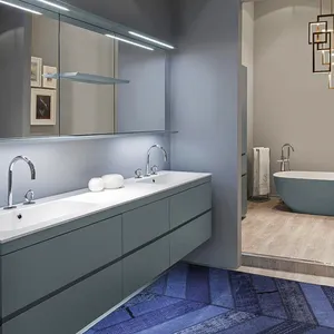 Vermont — Double lavabo de salle de bain couleur verte, armoire de toilette avec tiroir moderne, nouvelle collection 2022