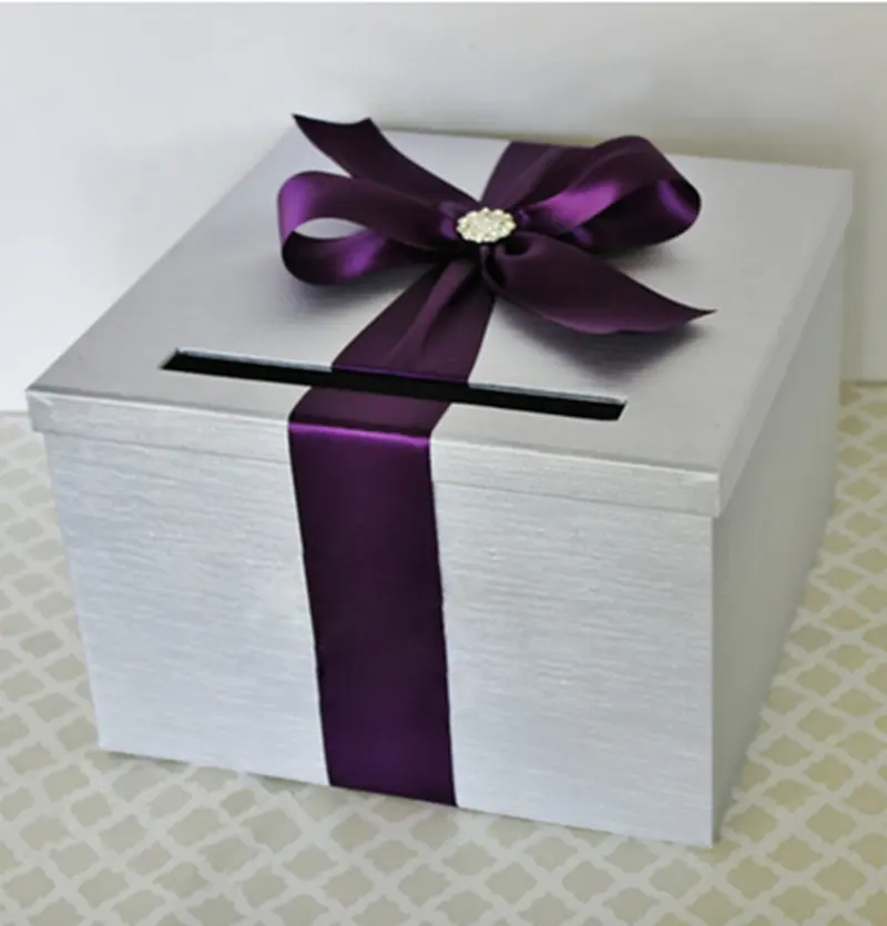 Custom Wedding Card Box Reception Gift Card Box Handmade Wedding Gift Royal Purple Wedding Silver