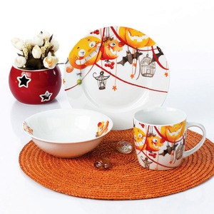 Set di Stoviglie per Bambini a Tema <span class=keywords><strong>Zucca</strong></span> di Halloween, 3 Pezzi in <span class=keywords><strong>Ceramica</strong></span> Rotonda, Economico, Sicuro per il Contatto con Alimenti - Product Image 1