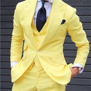 Amarelo feito sob encomenda casamento noivo homem moda ternos 3 peças wpy042