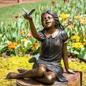 Открытый сад жизни размеры металл бронза смеясь девушка статуя с Бабочка Скульптура