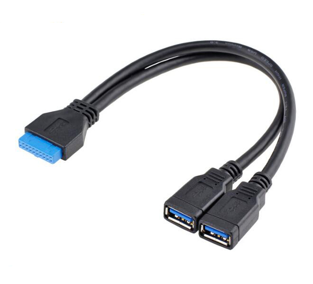 2 Port 25cm USB 3.0 Y Type a Female to Motherboard Header 20-Pin Cable Adapter NEW