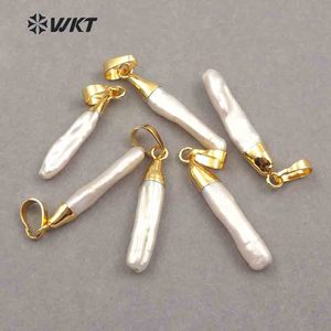 WT-P970 Wholesale Jewelry for Woman Making Charm <strong>Pearl</strong> with Gold Electroplated Stick Shape White Natural <strong>Pearl</strong> <strong>Pendant</strong> - Product Image 3