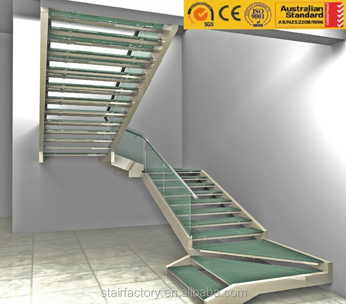 Современная металло-стеклянной лестницы б/у многослойное закаленное стекло ступени лестницы алюминиевых перил со стеклянной балюстрадой лестница TS-320