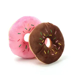 Donut şekilli pet oyuncak peluş doldurulmuş squeaky eko köpek donut oyuncak