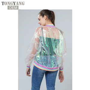 TONGYANG – <span class=keywords><strong>veste</strong></span> d'été pour femmes, Laser arc-en-ciel symphonie <span class=keywords><strong>hologramme</strong></span> femmes manteau irisé Transparent Bomber imperméable au soleil - Product Image 6