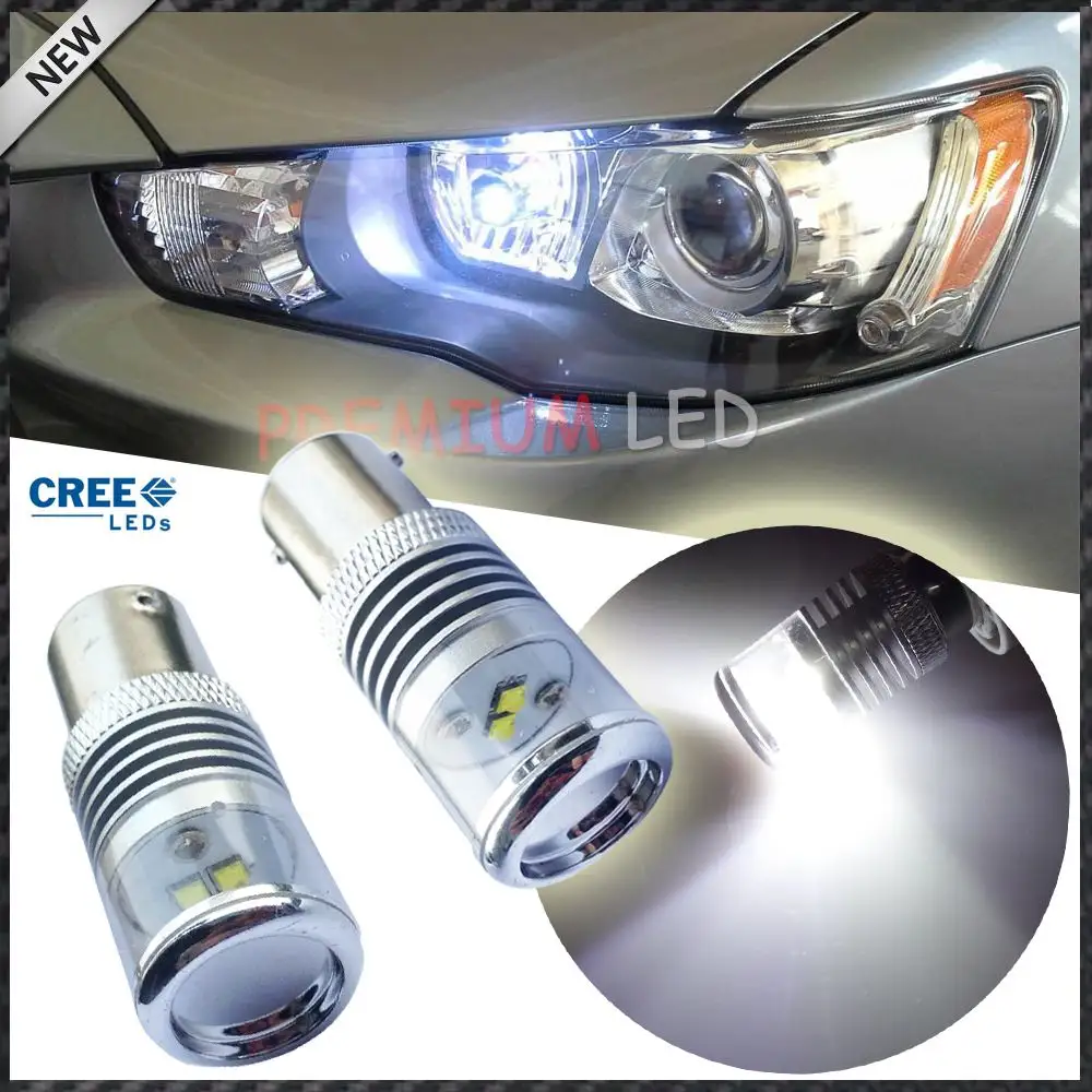 High Power CRE'E White 1156 Mirror Reflector LED Bulbs for 2008-2014 Mitsubishi Lancer or Evolution X Daytime Running Lights DRL