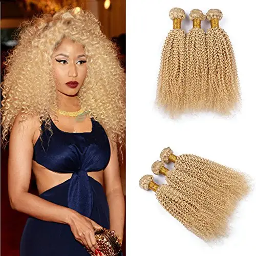 Bán Buôn Afro Kinky Xoăn 613 Bạch Kim Blonde 100% Lớp Biểu Bì Phù Hợp Brazil Trinh Nữ Tóc Con Người Bó Với Đóng Cửa Trong Kho