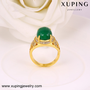 Xuping dernière conception 24 <span class=keywords><strong>k</strong></span> or plaqué de luxe anneau ovale forme vert zircon bijoux anneau - Product Image 1