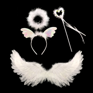 Nette Kinder Mädchen Prinzessin Feder Engel Flügel Stirnband Zauberstab Party Cosplay Kleid - Product Image 1