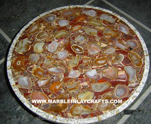 Plateaux de table basse ronds en marbre incrusté - Product Image 1