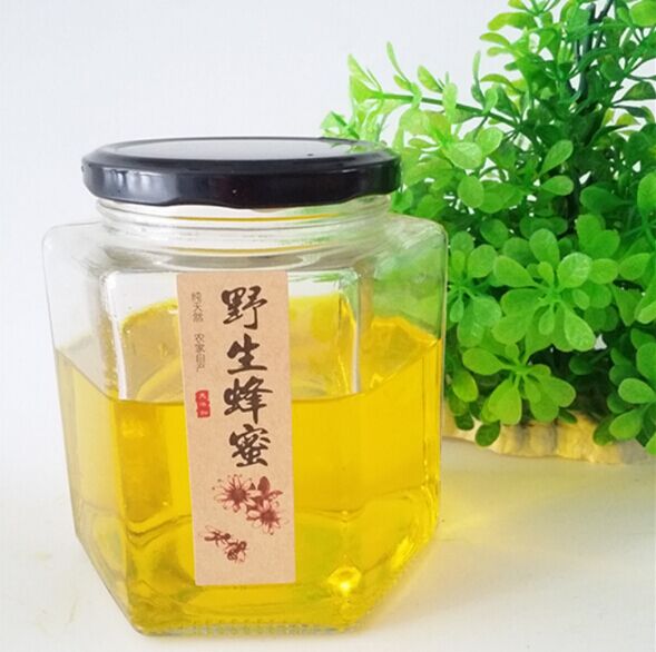 45~730ml glass honey jar hexagon shape honey glass jar