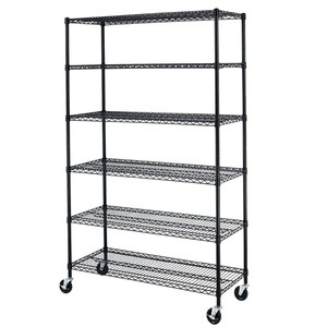 72" x 18" x 72" Wholesale 6 Layers Heavy Duty Metal Storage Wire Shelf Rack 800lbs Chrome Wire Shelving with Wheels