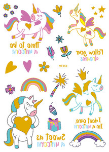 <span class=keywords><strong>Tatuaggi</strong></span> temporanei temporanei del corpo dell'oro metallico <span class=keywords><strong>dei</strong></span> bambini del fumetto di nuovo arrivo con i disegni dell'unicorno per il tatuaggio di scintillio <span class=keywords><strong>dei</strong></span> bambini - Product Image 5