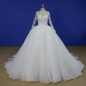 Illusion lace neckline long sleeves ball gown alibaba wedding dress in china